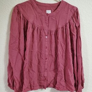 A New Day Red White Polka Dot Long Sleeve Plus Size Womens Shirt XXL